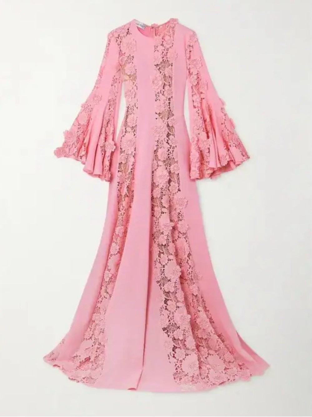 Oscar de la Renta Pink Guipure Lace Bell-Sleeve Maxi Dress - Picture 1 of 1